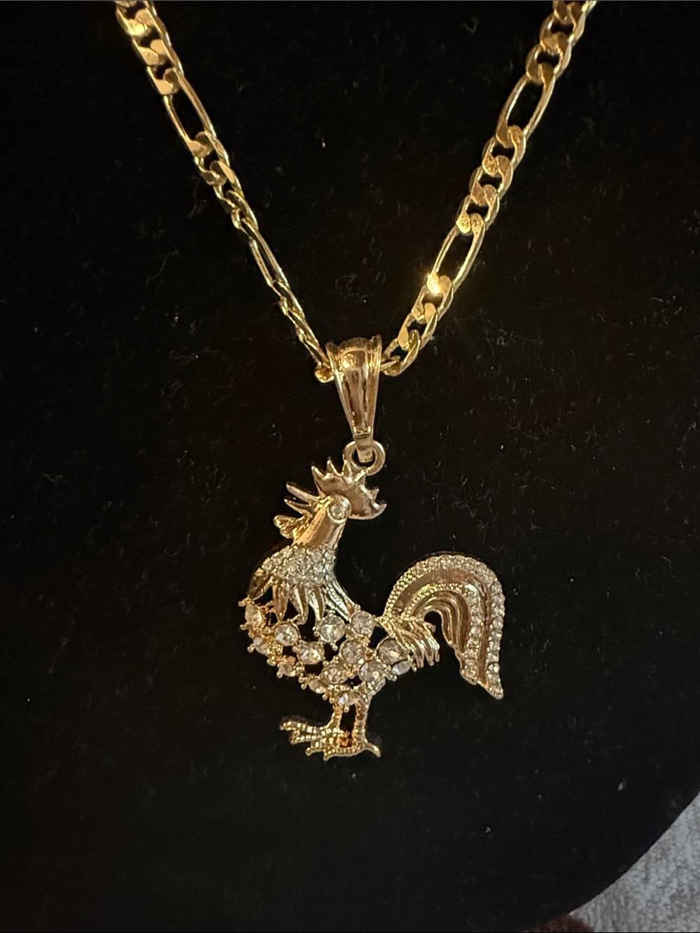 Source Unknown Gold Rooster Pendant Necklace with Rhinestone Accents Stainless